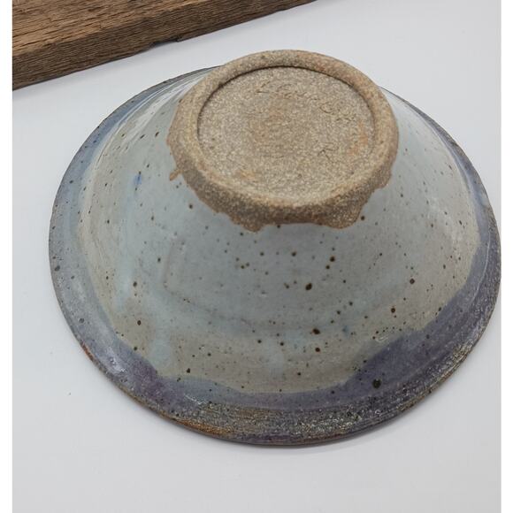 Signed Studio Art Pottery Bowl Salt Glaze Blue Speckled - Picture 5 of 7